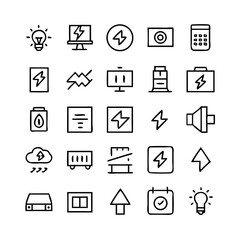 Energy saving and efficiency editable stroke outline icons set isolated on white background flat vector illustration. Alternative energy sources vector linear icons set. Ecology renewable energy .