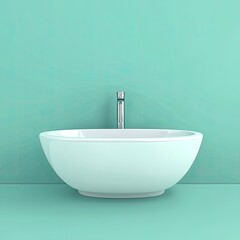 Modern, minimalist bathroom sink against a teal wall.  A clean, elegant design