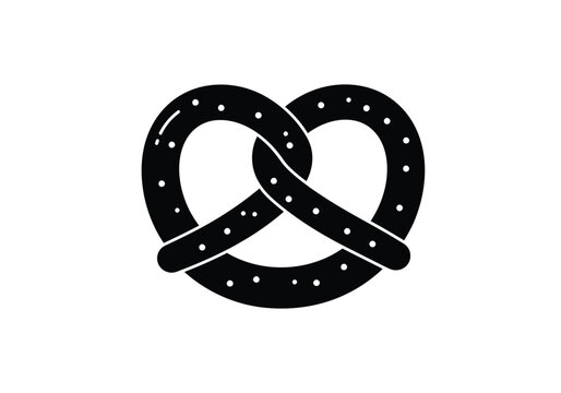 Pretzel silhouette. The image displays a black silhouette of a pretzel, a baked snack often twisted into a knot shape. Vector clipart illustration design.