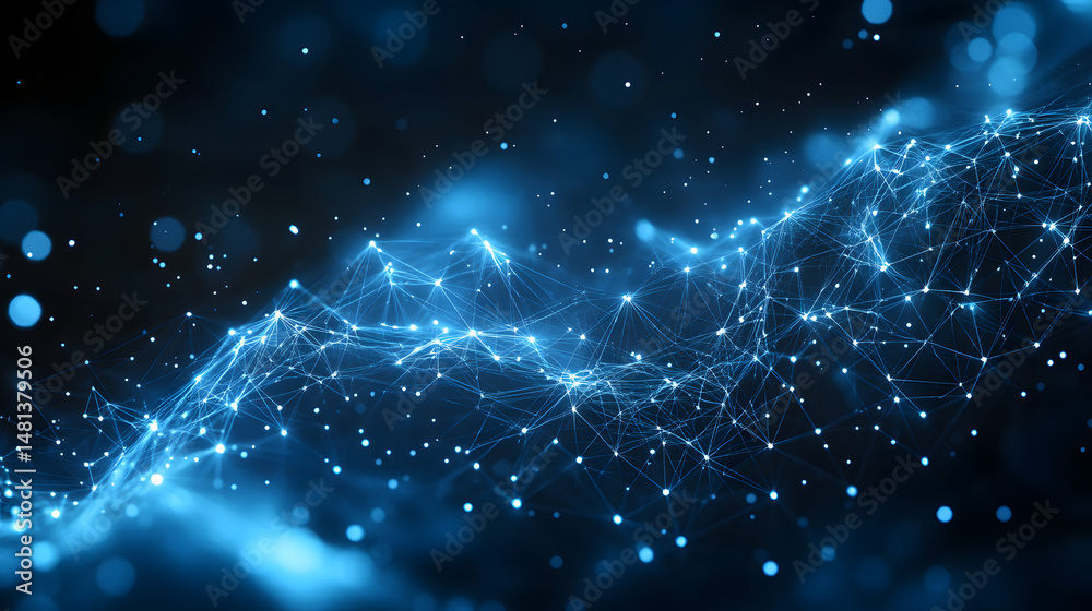 Aufkleber futuristic blue network with interconnected points shining against a dark background, evoking techno