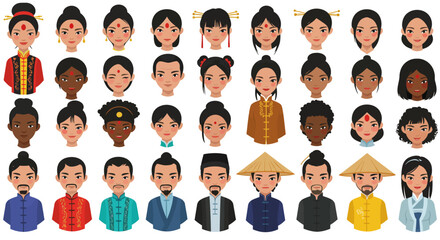 Diverse cultural avatars featuring various ethnicities and traditional attire
