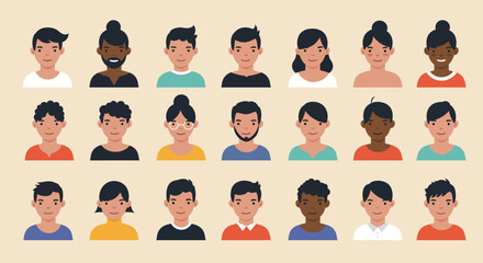 Diverse Group of Smiling Cartoon Portraits