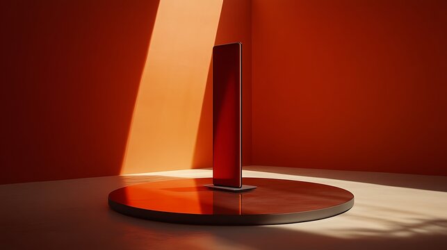 Modern red display on a podium