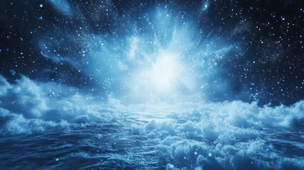 A celestial, starlit expanse above a vast cloud sea.