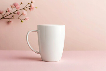 Empty Mug Mockup with Soft Pink Flowers