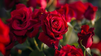 Obraz premium Close Up Of Vivid Red Roses With Delicate Petals Displaying Natural Beauty