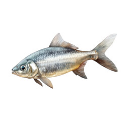 Obraz premium Silver scaled fish with detailed fins swimming gracefully on isolate background
