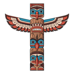 Design a vertical rectangular totem pole featuring two stylized twin lizards, incorporating intricate carvings and vibrant indigenous-inspired colors.