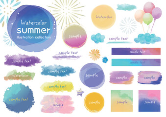 夏カラーの水彩風フレームセット