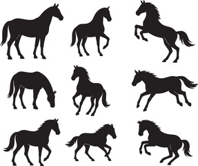 Horse Silhouettes Vector Illustration on White Background.