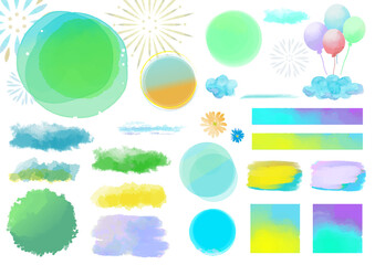 夏カラーの水彩風フレームセット