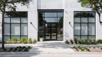 Modern white brick building entrance