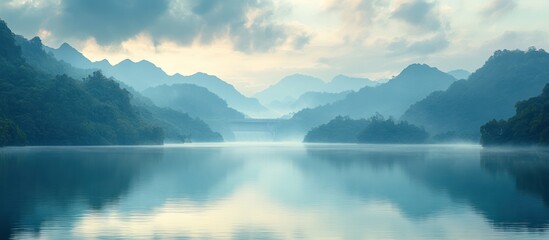 Misty Mountain Lake Sunrise Reflection