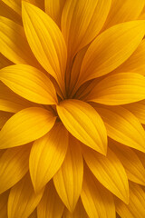 Ultra-detailed close-up of vibrant sunflower petals layered seamlessly to create a bright and cheerful floral background. High-resolution, natural textures, delicate gradients of yellow and gold