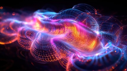 Fototapeta premium A glowing quantum computer with swirling neon energy