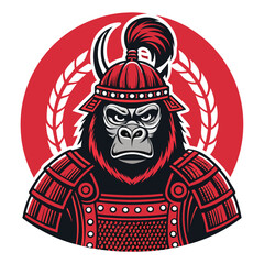 A fierce samurai gorilla, adorned with a topknot and traditional Japanese armor, stands proudly.  Illustrate detailed armor and a powerful pose.