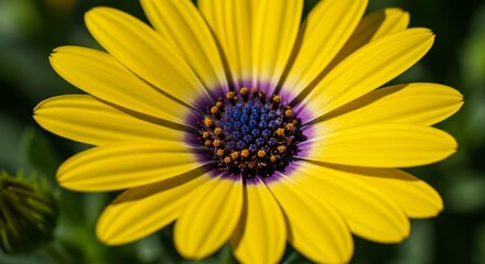 Radiant yellow osteospermum blooming, its beauty enhanced by a blue core