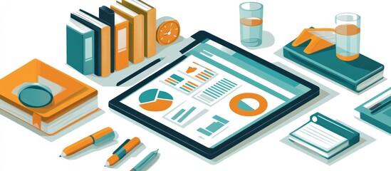 Office Workspace with Reports and Data