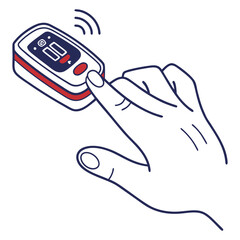 Finger Pulse Oximeter Vector , Hand Using Digital Medical Device for Oxygen and Pulse Monitoring