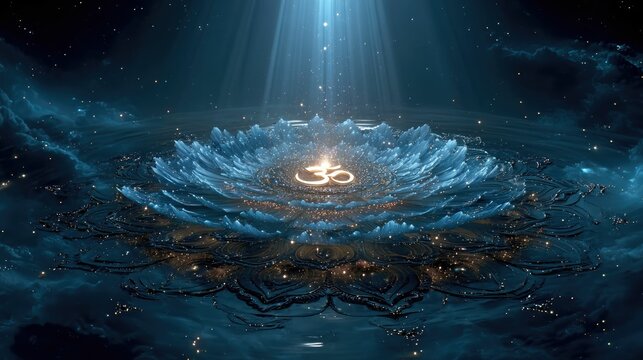 Digital art of sacred sound om an ethereal journey through cosmic waves and serenity