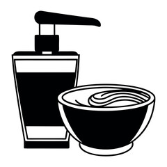 Skincare Bottle and Bowl Icon ,Vector Cosmetic and Spa Product Illustration