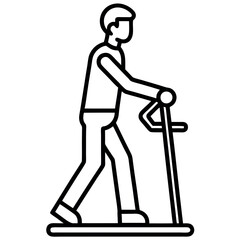 Senior Person Using Walker Line Icon , Elder Care Vector Symbol