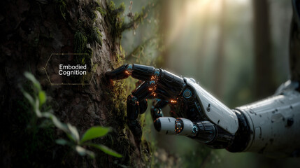 Naklejka premium Robot interacting with nature, labeled 