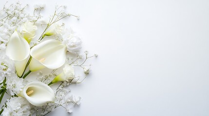 White flowers arrangement on white background