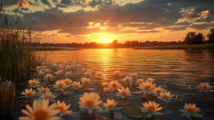 sunset over the lake