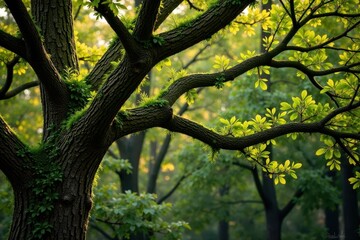 Obraz premium Mossy Oak tree camouflage pattern with leaves and branches , pattern, camo