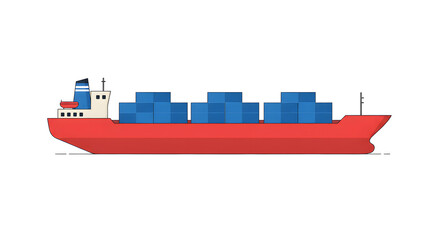 Cargo ship with blue containers illustration