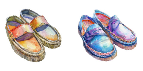 espadrilles shoes watercolor vector illustration
