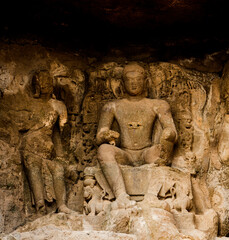 Fototapeta premium Statue of lord Buddha in Aurangabad Caves, India