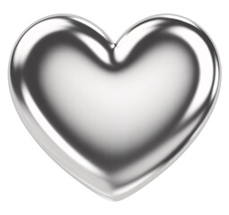 Shiny 3D Metallic Silver Heart on White Background