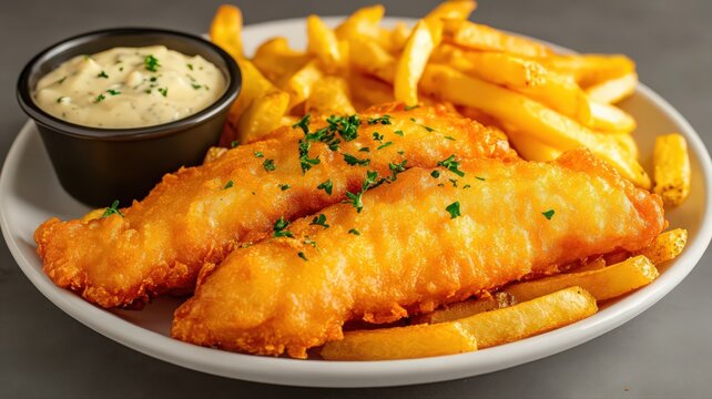 Crispy Battered Fish and Chips with Tartar Sauce