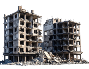 Ruined apartment buildings