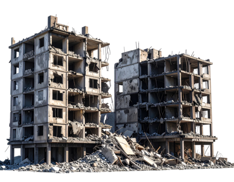 Ruined apartment buildings