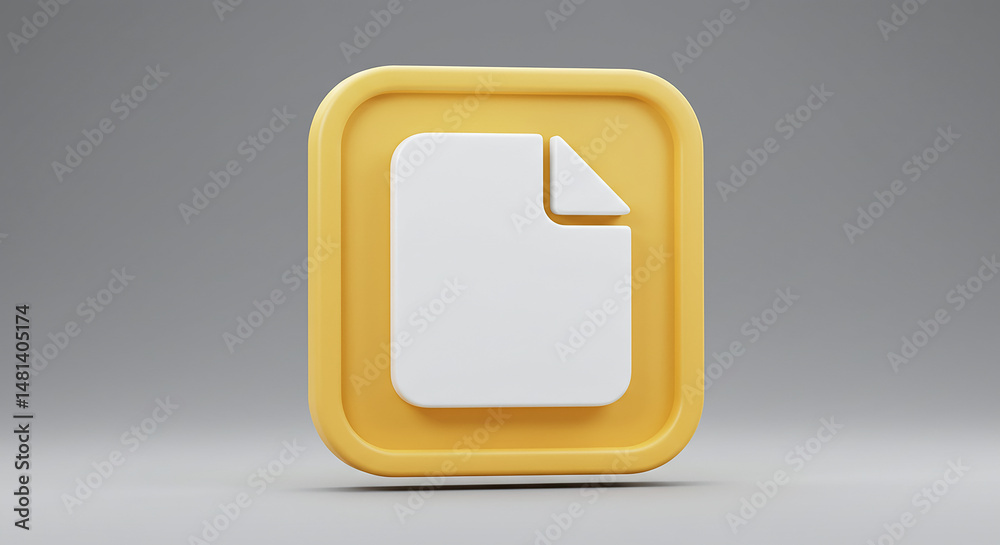 Poster White file icon inside rounded yellow frame on gray background