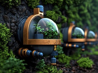 Fototapeta premium A futuristic rainwater harvesting system by leeyongjay, adapted for with 4-giixel detail, showcases v2-3000h technology for sustainable growth.