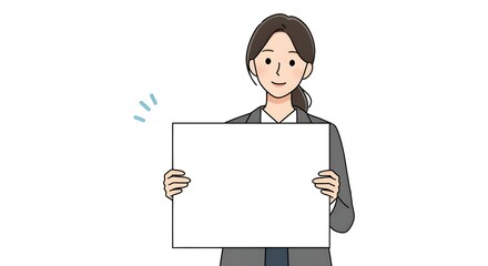 Business Woman Holding Blank Signboard with Both Hands, 
Holding Blank Poster Board and an empty sheet of paper with a white background, announcements and notices
