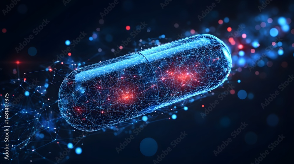 Aufkleber futuristic capsule concept with glowing red core and intricate blue wireframe. a modern design for t