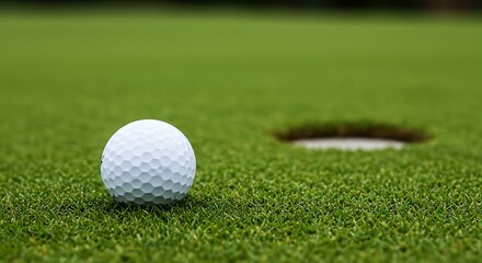 Golf Ball Near The Hole On A Vibrant Green Golf Course Capturing the Essence of Precision and Leisure