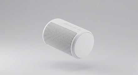 White wireless portable speaker floating on a gray background