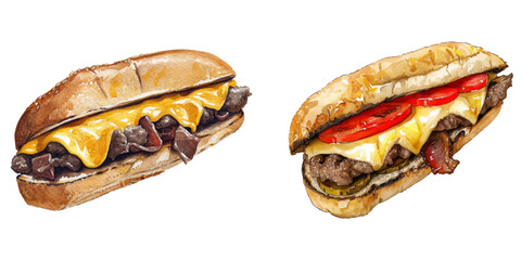 philly cheese steak watercolor vector illustration