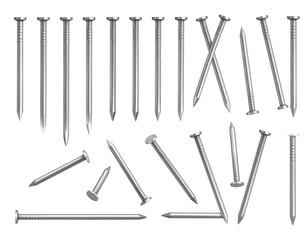 Collection of various nails, arranged and scattered