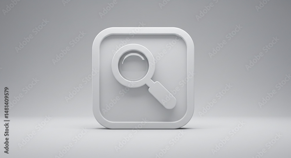 Poster white magnifying glass icon representing searching and researching