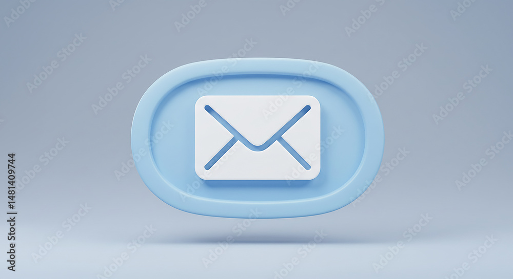 Poster white email icon on light blue rounded button representing online communication