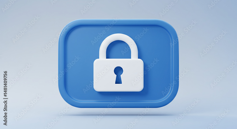 Poster white padlock icon on blue rounded square representing security