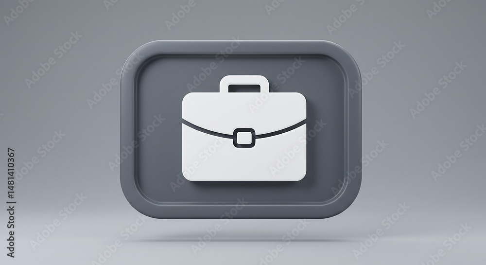 Aufkleber White briefcase icon on a rounded square gray button representing business and work
