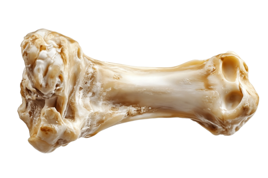 Chicken bone showcasing surface texture details isolated on png.